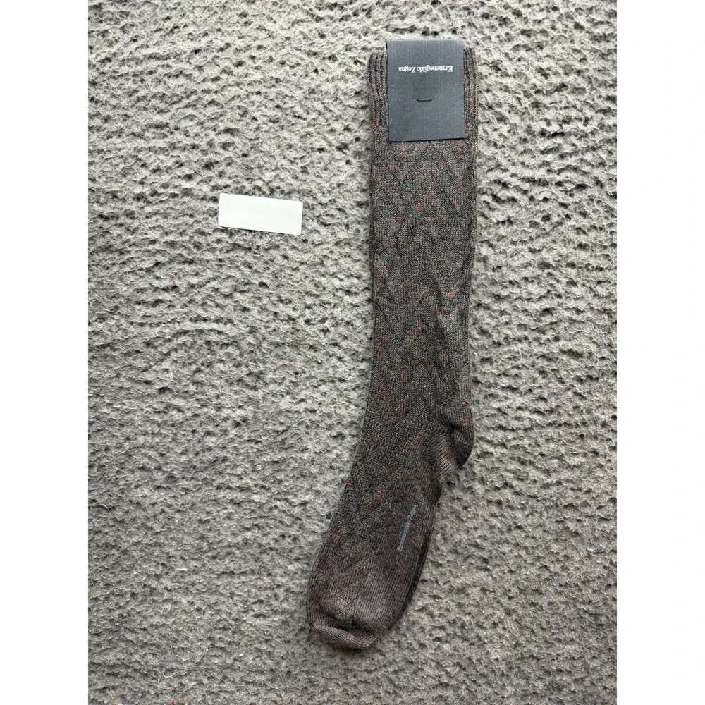 NWT Ermenegildo Zegna Maxi Chevron Mid Calf Socks Flanel Grey One Size Unisex